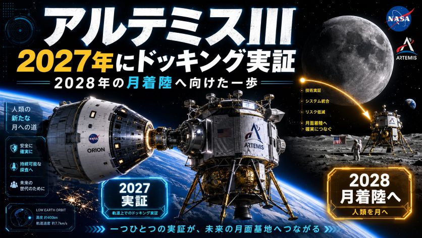 アルテミスIII、月着陸へ向けた軌道上実証に｜2027年にドッキング試験