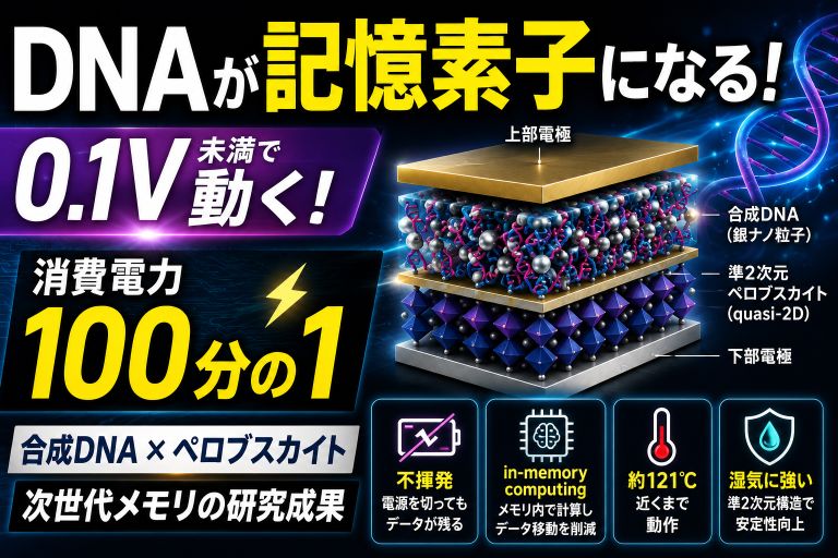 DNAが記憶素子になる｜0.1V未満で動くメムリスタ、電力100分の1