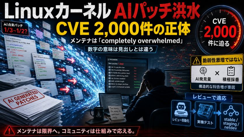 Linuxカーネルの『AIパッチ洪水』｜CVE 2,000件の正体とメンテナの適応