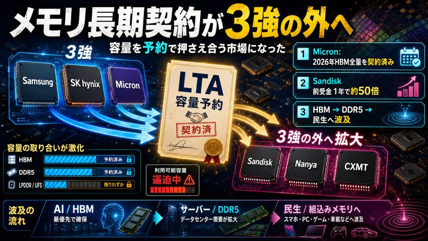 メモリ長期契約が3強の外へ｜容量を予約で押さえ合う市場になった