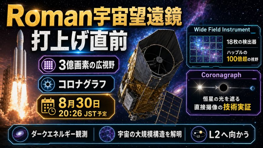 Roman宇宙望遠鏡、打上げ直前｜3億画素の広視野とコロナグラフ