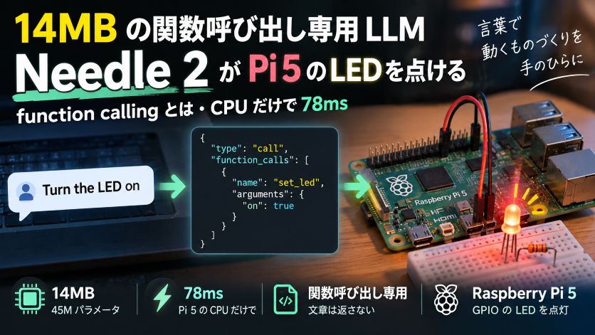 14MB の関数呼び出し専用 LLM「Needle 2」が Pi 5 の LED を点ける｜function calling とは・CPU だけで 78ms