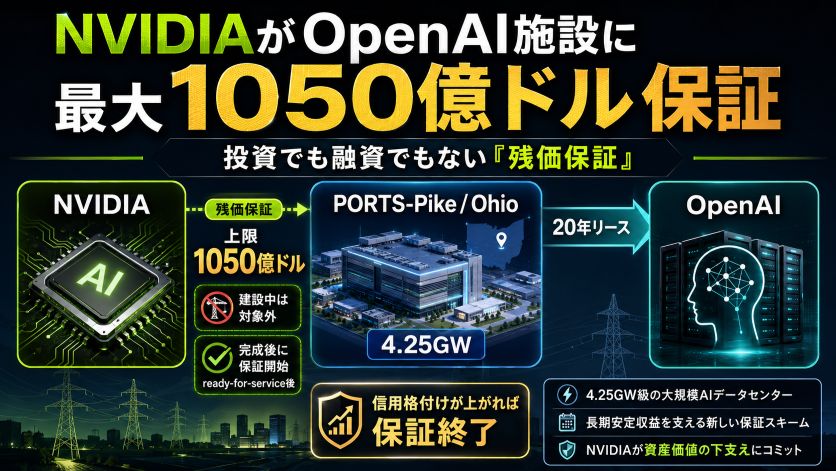 NVIDIAがOpenAIのデータセンターに最大1050億ドル保証｜残価保証という設計