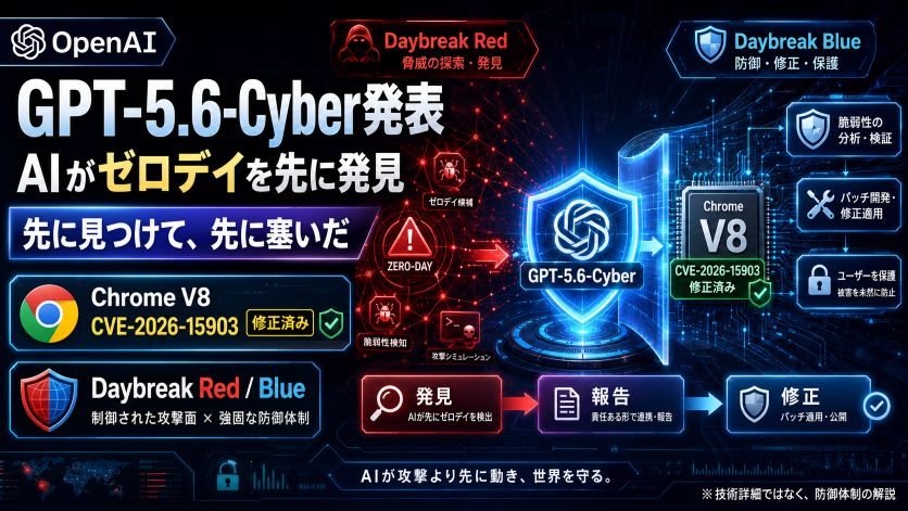 OpenAIがGPT-5.6-Cyber発表｜AIがChromeのゼロデイを先に見つけ、先に塞いだ
