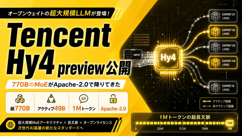 Tencent Hy4 preview公開｜770BのMoEがApache-2.0で降りてきた