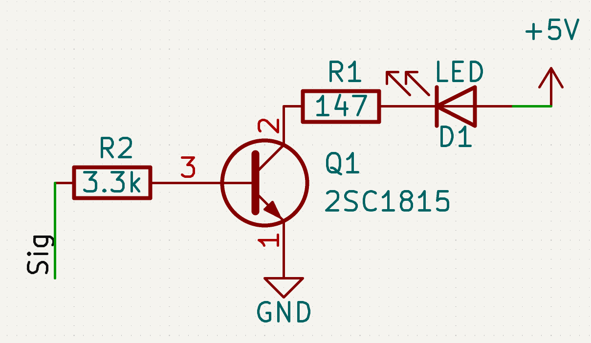 2SC1815をスイッチとして使いLEDを駆動する回路図