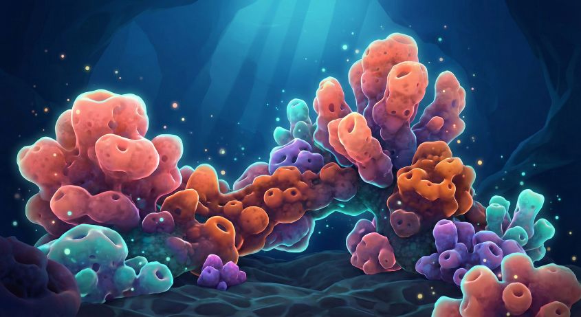 Coralルールのパターン：サンゴ礁のような有機的な塊