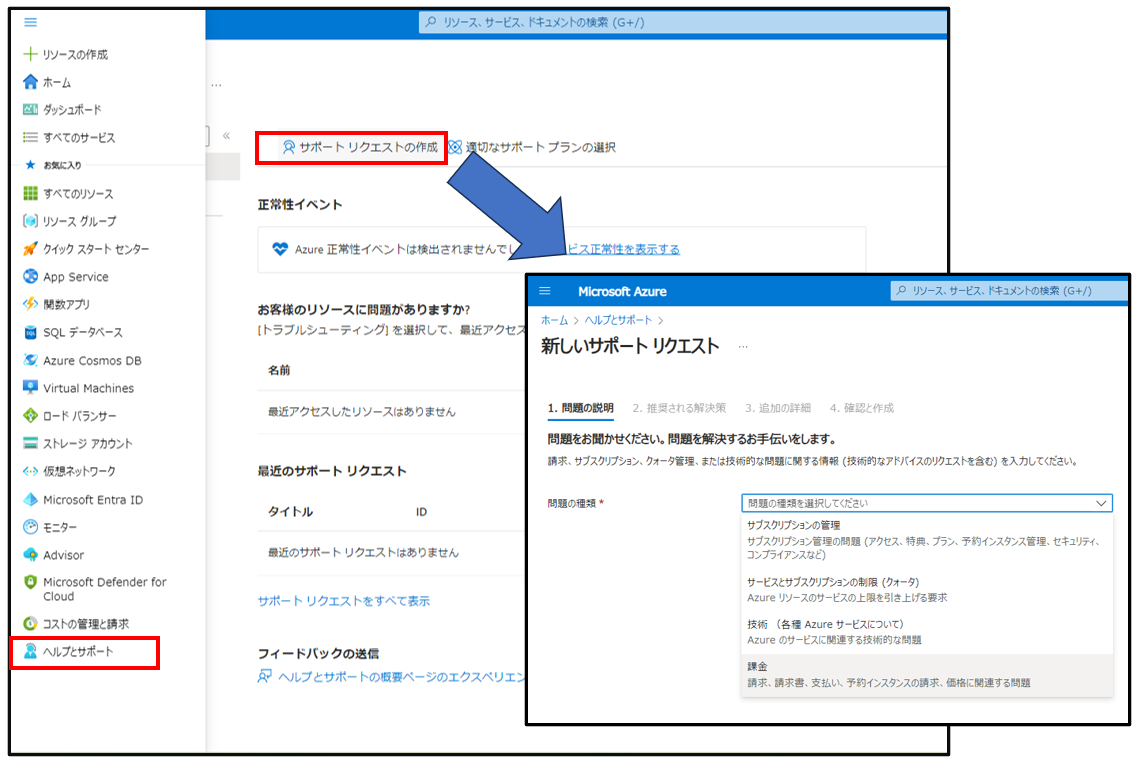Azureサポートリクエスト