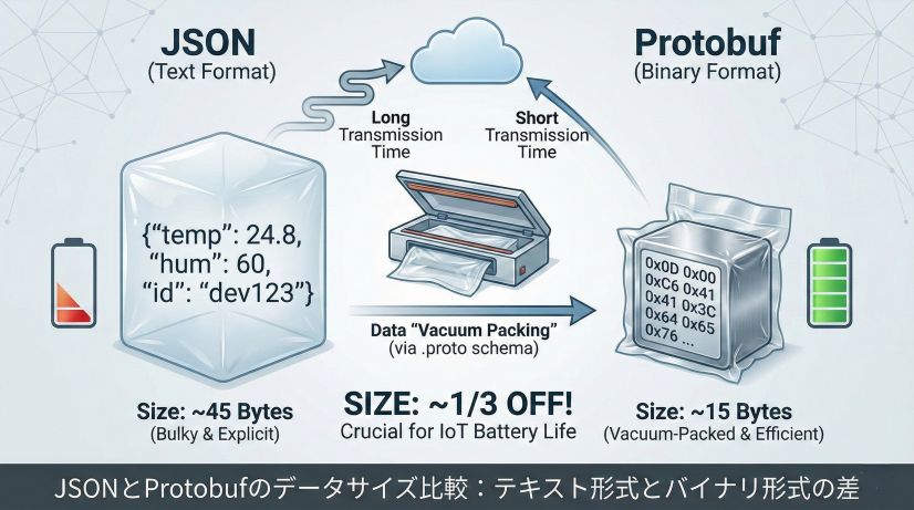 JSONとProtobufのデータサイズ比較：テキスト形式とバイナリ形式の差