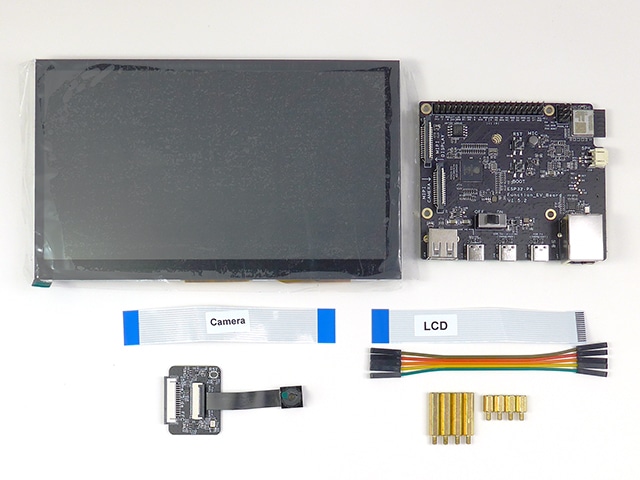 ESP32-P4-Function-EV-Board と付属の7型パネル・2MPカメラ・各FPC