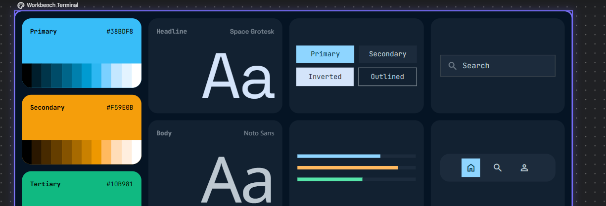 ウェブ版のデザインシステム Workbench Terminal。Body が Geist から Noto Sans に変わっている