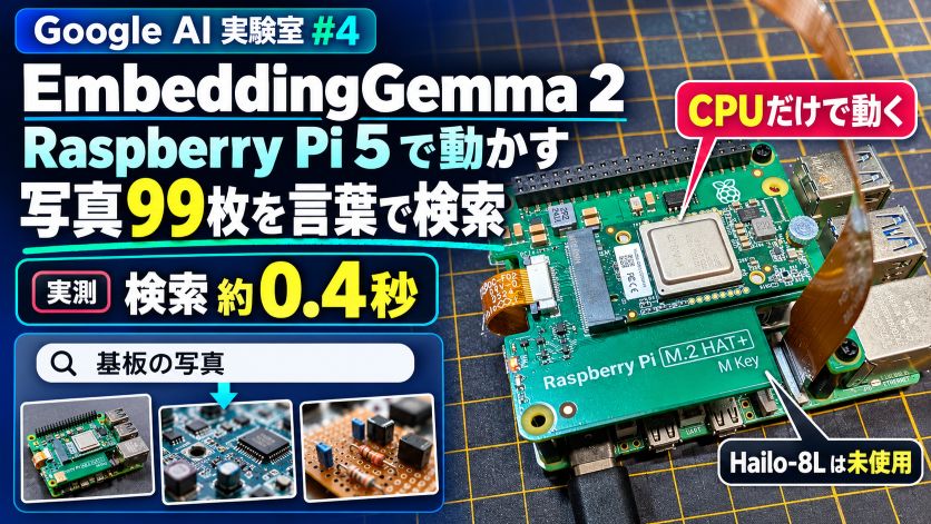 【Google AI 実験室 #4】EmbeddingGemma 2 を Raspberry Pi 5 で動かす｜写真 99 枚を言葉で検索し、768〜128 次元の精度・時間・メモリを実測