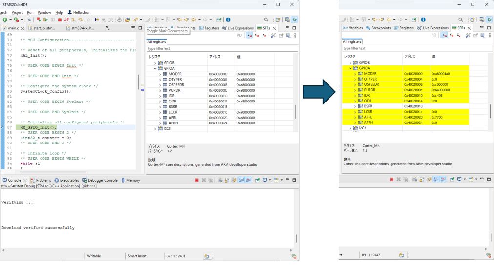 初期化後の周辺機器レジスタ