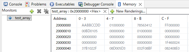Memory view showing byte layout