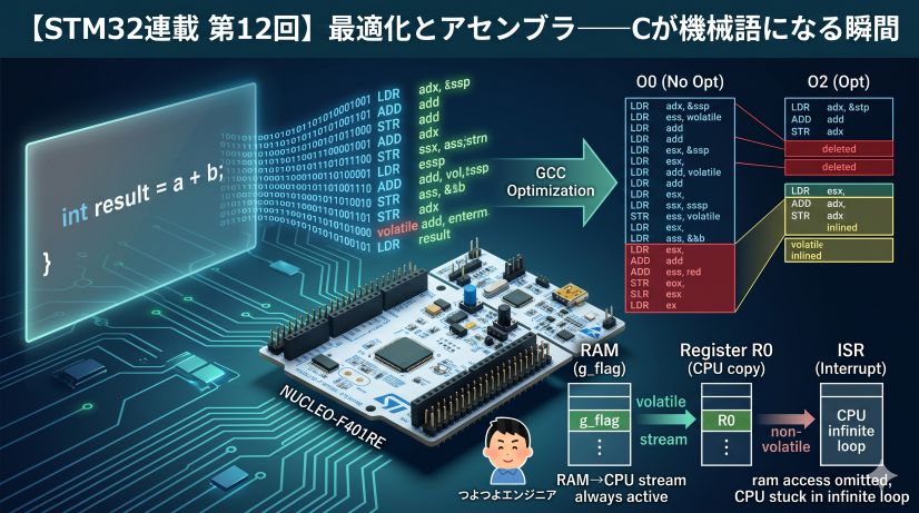 【STM32連載 第12回】最適化とアセンブラ ― Cが機械語になる瞬間を見て、つよつよエンジニアへ ―