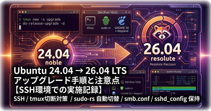 Ubuntu 24.04 → 26.04 LTS アップグレード手順と注意点【SSH環境での実施記録】